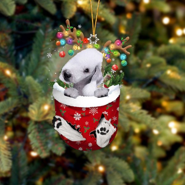 Bedlington Terrier In Snow Pocket Christmas Ornament – Flat Acrylic Dog Ornament – Dog Memorial Gift