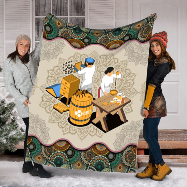 Beekeeping Vintage Mandala Fleece Throw Blanket – Sherpa Throw Blanket – Soft And Cozy Blanket