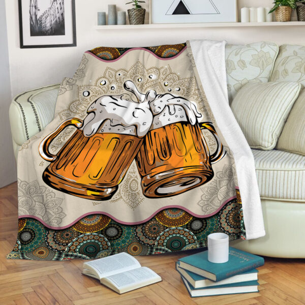 Beer Vintage Mandala Fleece Throw Blanket – Sherpa Fleece Blanket – Soft Lightweight Blanket