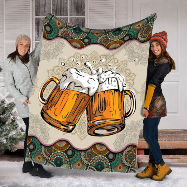 Beer Vintage Mandala Fleece Throw Blanket – Sherpa Fleece Blanket – Soft Lightweight Blanket
