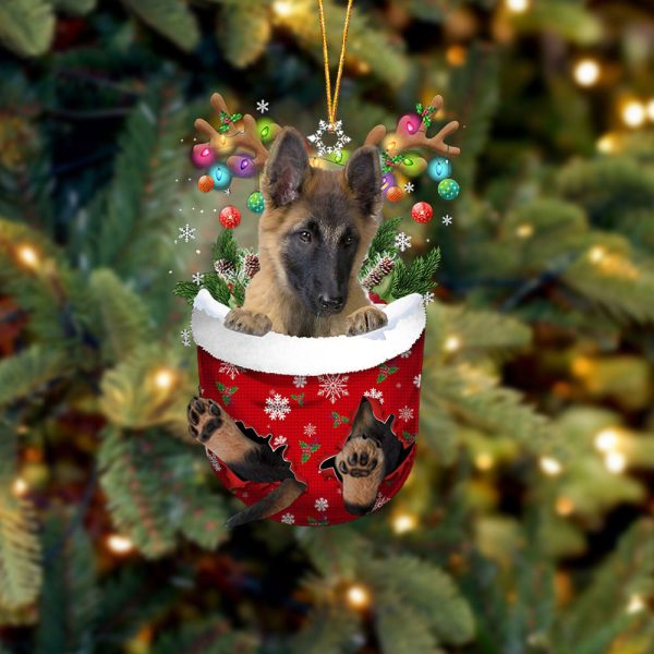 Belgian Tervuren In Snow Pocket Christmas Ornament Hanging Gift – Flat Acrylic Dog Ornament