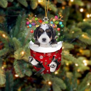 Bernedoodle In Snow Pocket Christmas Ornament –…