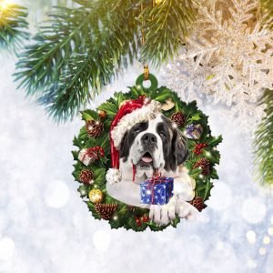 Bernese Mountain Christmas Wreath Flat Ornament, Dog…