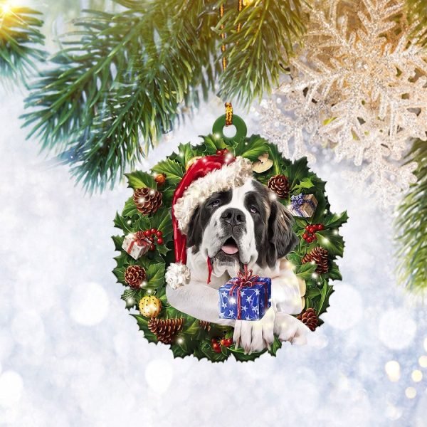 Bernese Mountain Christmas Wreath Flat Ornament, Dog Lover Gifts, Christmas Tree Ornament, Home Decor Plastic Ornament