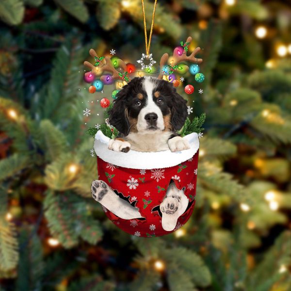 Bernese Mountain Dog In Snow Pocket Christmas Ornament – Flat Acrylic Dog Ornament
