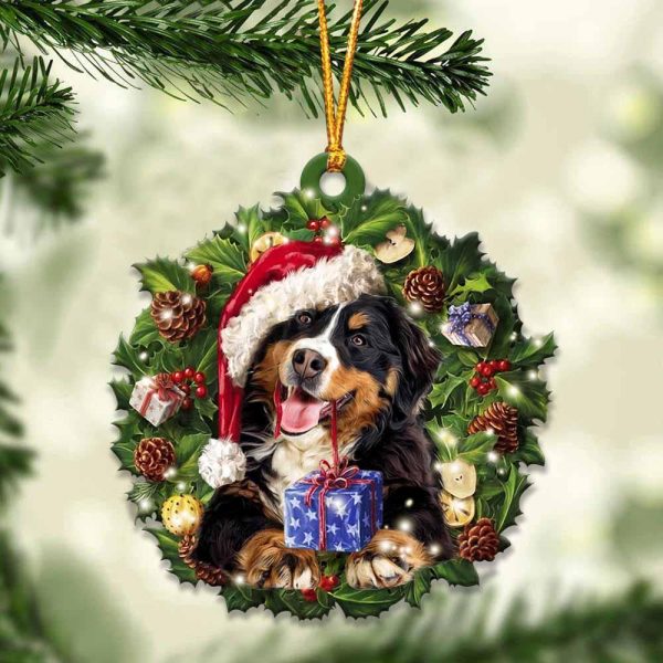 Bernese Mountain With Santa Hat  Christmas Dog Ornaments  Best Xmas Gifts