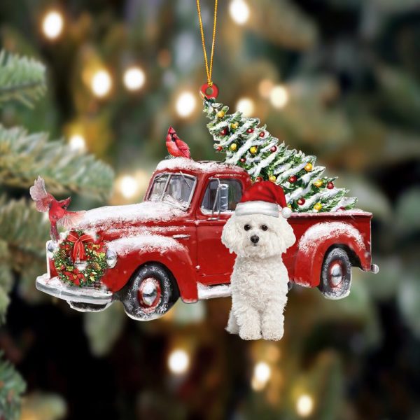 Bichon Frise-Cardinal & Truck Two Sided Christmas Plastic Hanging Ornament