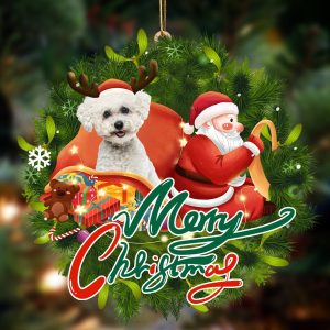 Bichon Frise-Santa & Dog Hanging Christmas Plastic…