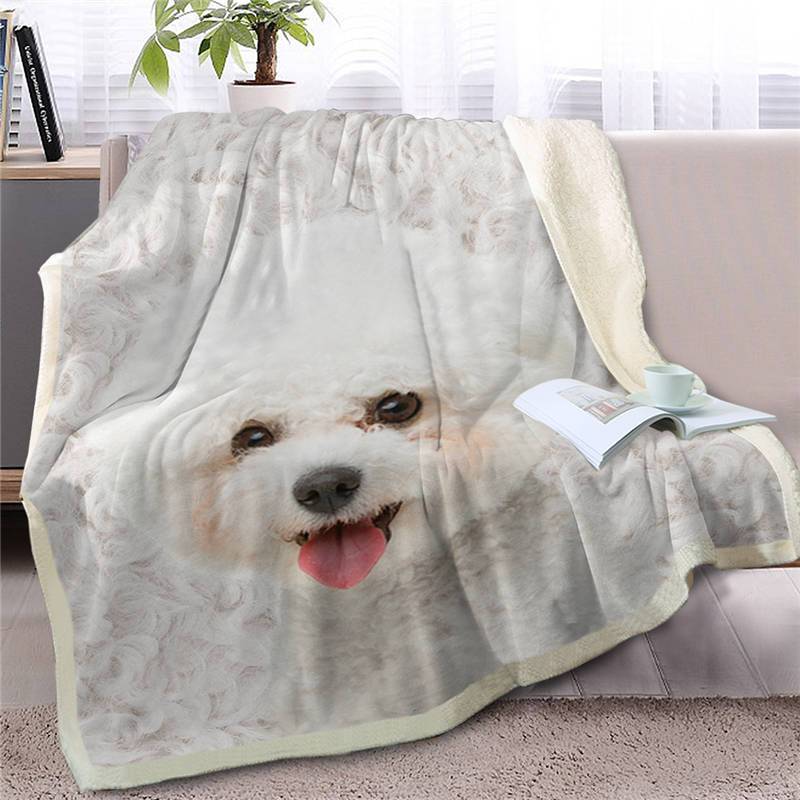 Bichon Frise Face  Fleece Throw Blanket – Sherpa Fleece Blanket – Gifts For Dog Lover
