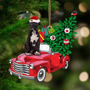 Black American Staffordshire Terrier-Pine Truck Hanging Christmas…
