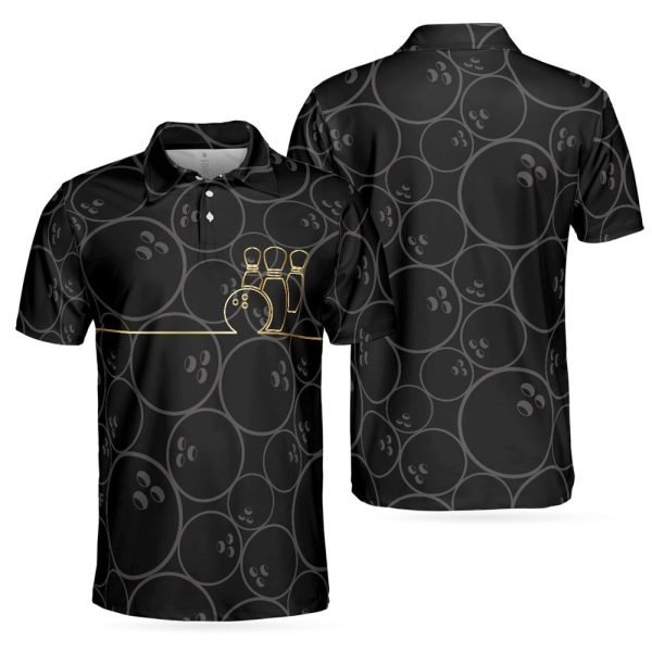 Black And Golden Pattern Polo Shirt – Gift For Bowling Enthusiasts
