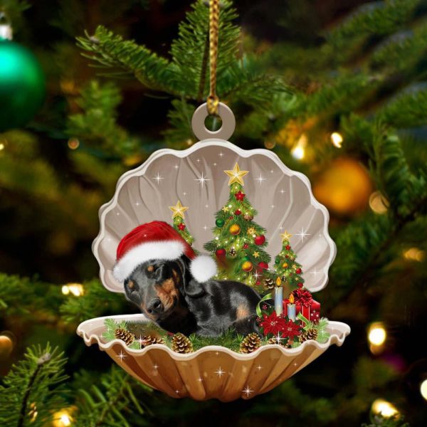Black And Tan Dachshund-Sleeping Pearl In Christmas Two Sided Christmas Plastic Hanging Ornament