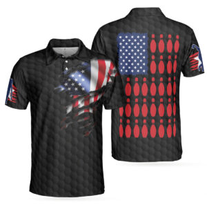 Black Cool Usa Flag Bowling Polo Shirt…