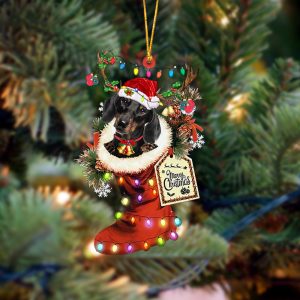 Black Dachshund-Xmas Boot-Two Sided Christmas Plastic Hanging…