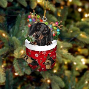 Black Dachshund In Snow Pocket Christmas Ornament…