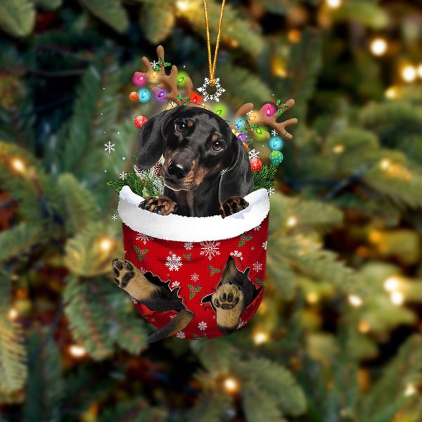 Black Dachshund  In Snow Pocket Christmas Ornament – Flat Acrylic Dog Ornament – Dog Memorial Gift