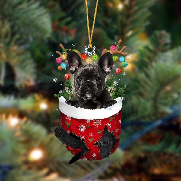 Black French Bulldog-In Christmas Pocket Two Sides Christmas Plastic Hanging Ornament