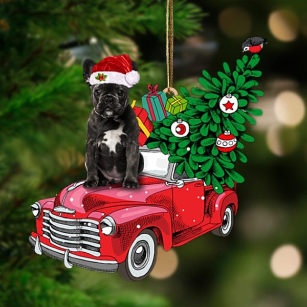 Black French Bulldog-Pine Truck Hanging Christmas Plastic Hanging Ornament
