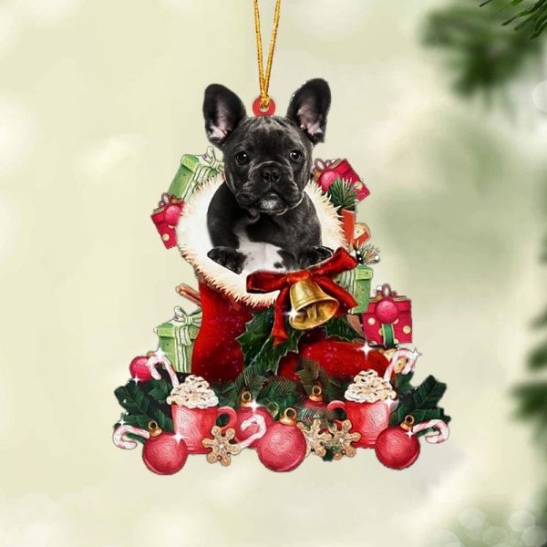 Black French Bulldog-Red Boot Hanging Christmas Plastic Hanging Ornament – Gifts For Dog Lovers