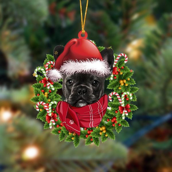 Black French Bulldog-Xmas Bandana Hanging Christmas Plastic Hanging Ornament
