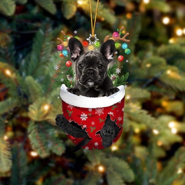 Black French Bulldog In Snow Pocket Christmas Ornament – Flat Acrylic Dog Ornament Hanging Gift