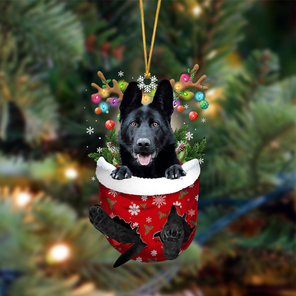 Black German Shepherd-In Christmas Pocket Two Sides Christmas Plastic Hanging Ornament