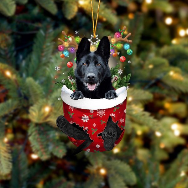 Black German Shepherd In Snow Pocket Christmas Ornament – Flat Acrylic Dog Ornament