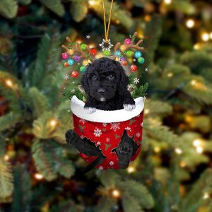 Black Goldendoodle In Snow Pocket Christmas Ornament…
