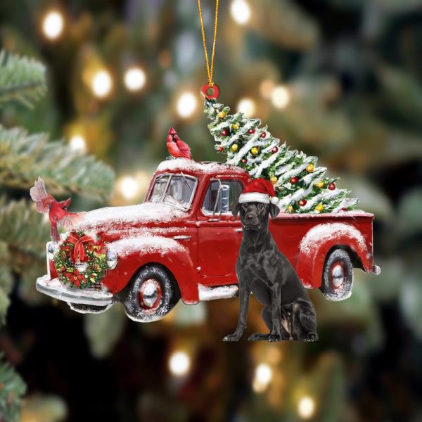 Black Labrador-Cardinal & Truck Two Sided Christmas Plastic Hanging Ornament