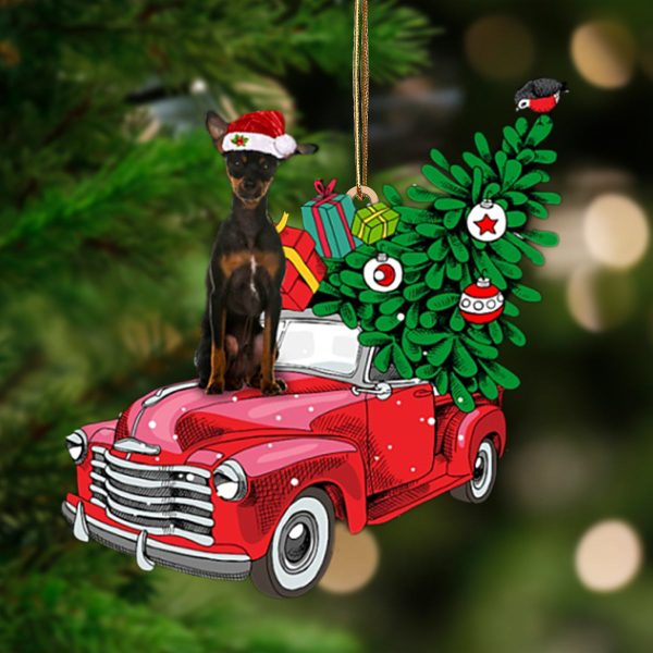 Black Miniature Pinscher-Pine Truck Hanging Christmas Plastic Hanging Ornament