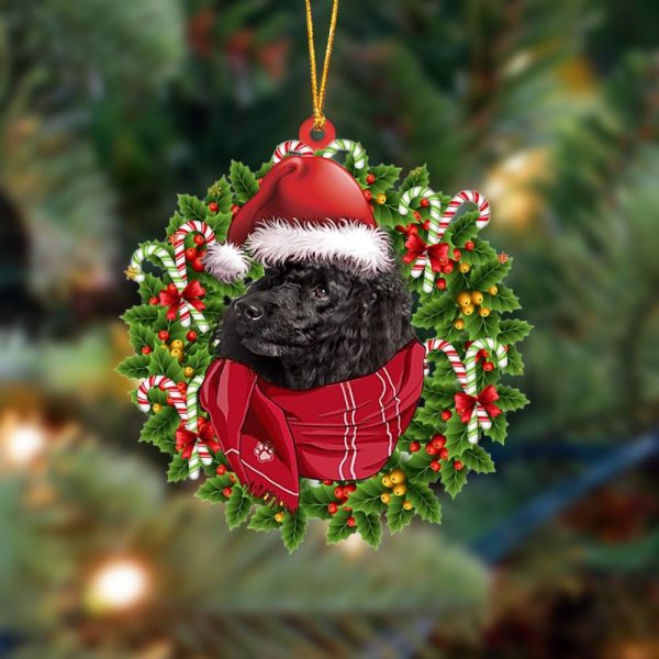 Black Miniature Poodle-Xmas Bandana Hanging Christmas Plastic Hanging Ornament