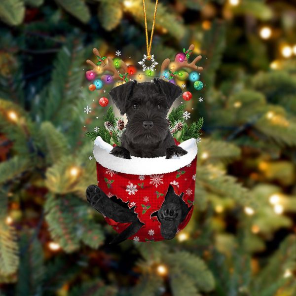 Black Miniature Schnauzer In Snow Pocket Christmas Ornament – Flat Acrylic Dog Ornament