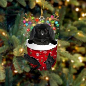 Black Pekingese In Snow Pocket Christmas Ornament…