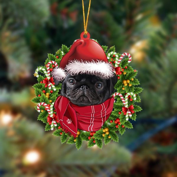 Black Pug Xmas Bandana Hanging Christmas Plastic Hanging Ornament – Funny Ornament