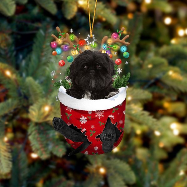 Black Shih Tzu In Snow Pocket Christmas Ornament – Dog Memorial Gift – Flat Acrylic Dog Ornament