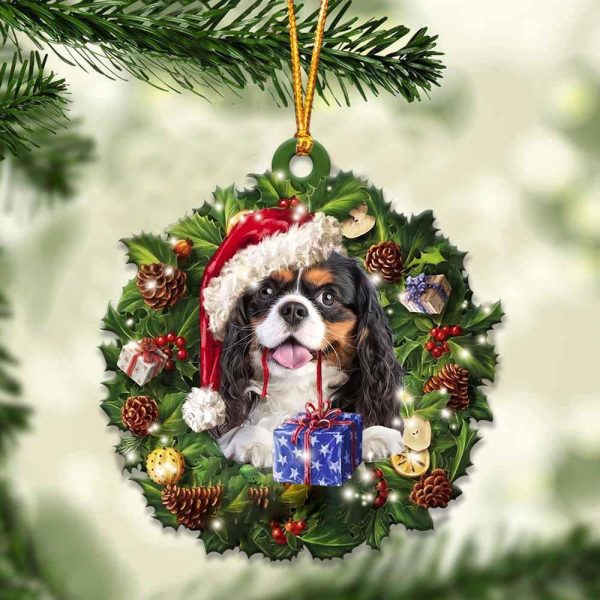 Black Tan Cavalier King With Santa Hat  Christmas Dog Ornaments  Best Xmas Gifts
