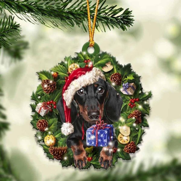 Black Tan Dachshund With Santa Hat  Christmas Dog Ornaments  Best Xmas Gifts