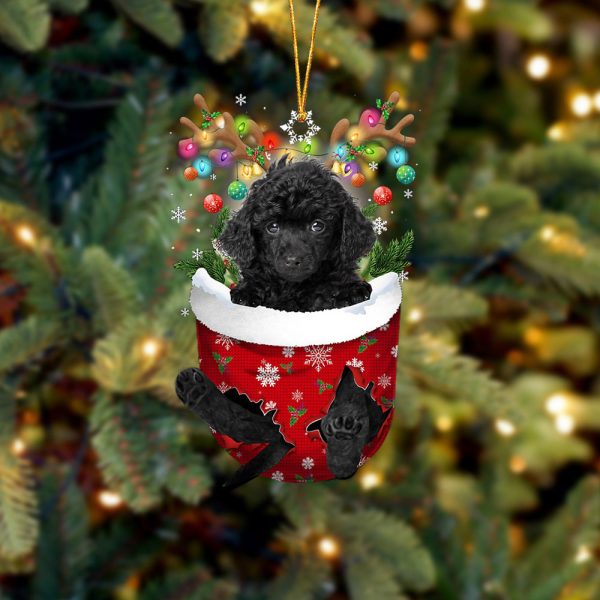 Black Toy Poodle In Snow Pocket Christmas Ornament – Flat Acrylic Dog Ornament