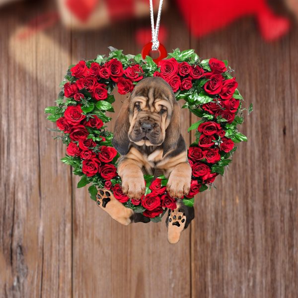 Bloodhound-Heart Wreath Two Sides Christmas Plastic Hanging Ornament