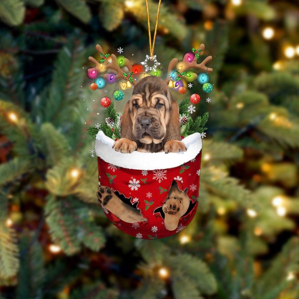 Bloodhound In Snow Pocket Christmas Ornament – Flat Acrylic Dog Ornament – Christmas Decor