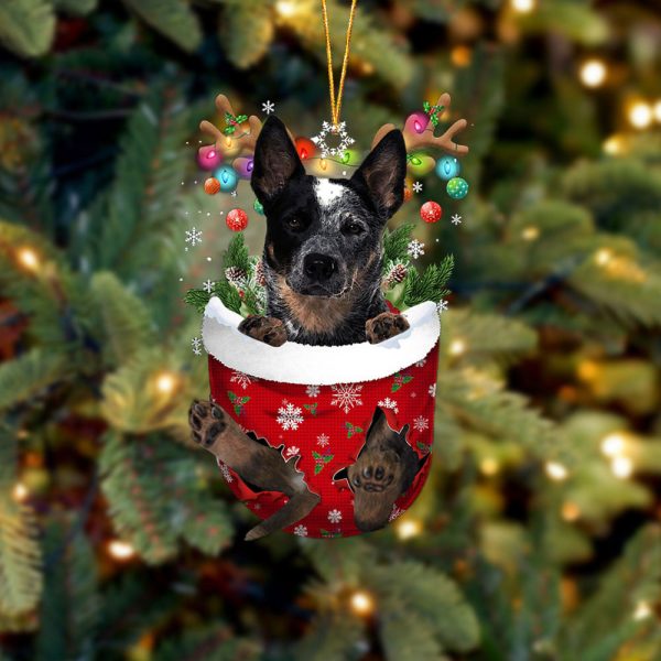 Blue Heeler In Snow Pocket Christmas Ornament – Flat Acrylic Dog Ornament – Dog Memorial Gift
