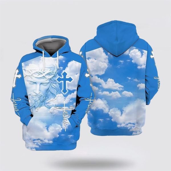 Blue Jesus Face All Over Print Hoodie Shirt – Gifts For Christian Families