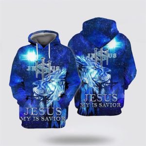 Blue Jesus Lion My Is Savior All Over Print Hoodie Shirt – Gifts For Christian Families