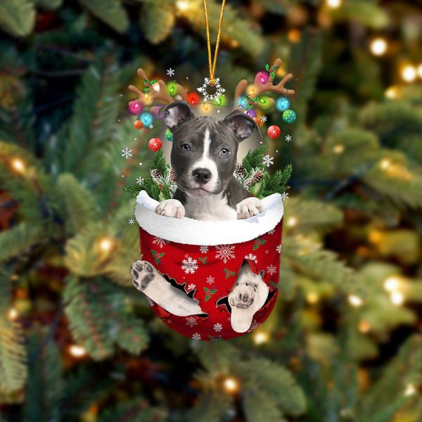 Blue Nose Pitbull In Snow Pocket Christmas Ornament – Flat Acrylic Dog Ornament