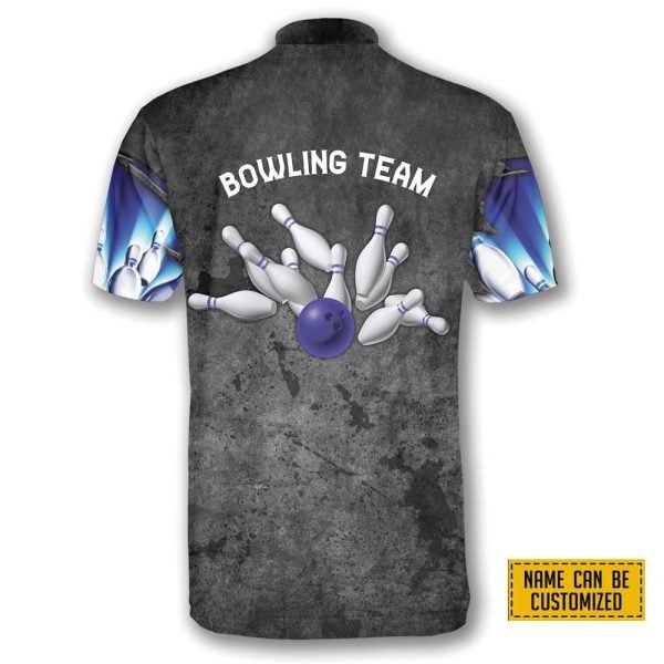 Blue Pins Grey Grunge Pattern Bowling Personalized Names And Team Jersey Shirt – Gift For Bowling Enthusiasts