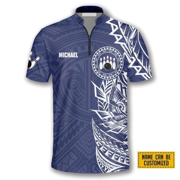 Blue White Tribal Tattoo Bowling Jersey For Men Personalized Names And Team Jersey Shirt – Gift For Bowling Enthusiasts