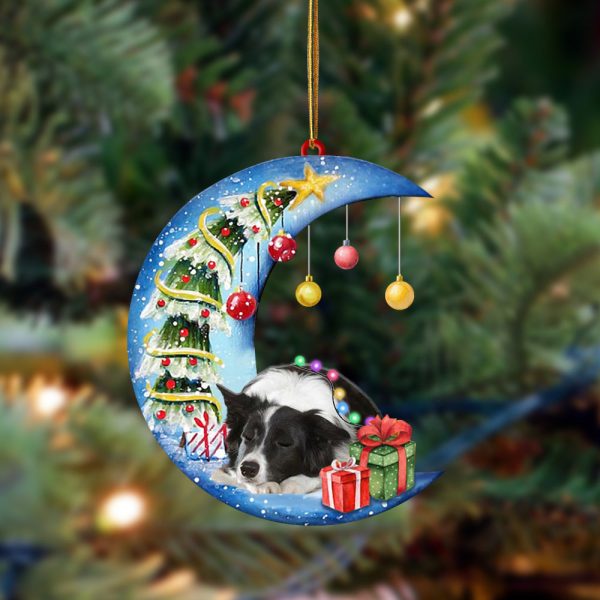 Border Collie-Sleep On The Moon Christmas Two Sided Christmas Plastic Hanging Ornament
