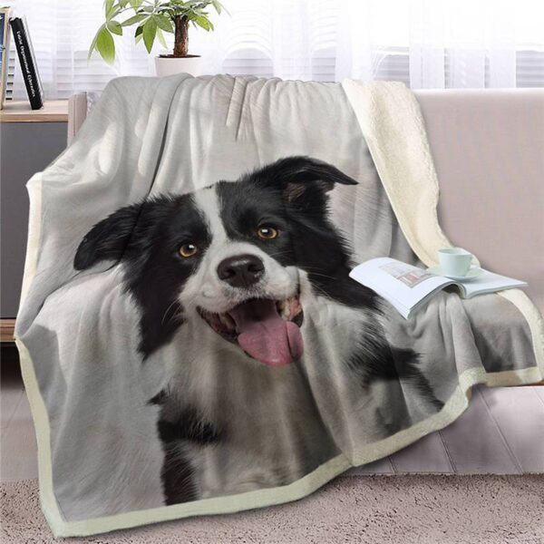 Border Collie Face  Fleece Throw Blanket – Sherpa Fleece Blanket – Gifts For Dog Lover