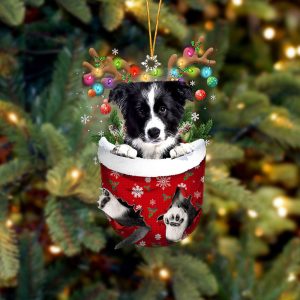 Border Collie In Snow Pocket Christmas Ornament…