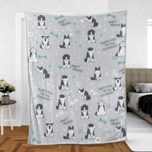 Border Collie Sleepy  Fleece Throw Blanket - Sherpa Fleece Blanket - Gifts For Dog Lover
